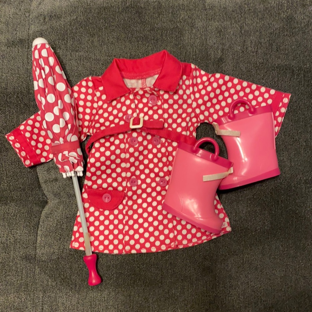American Girl Doll Raincoat, Umbrella & Boots